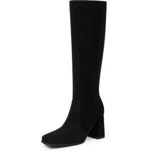 Women's Black Modatope Knee Toe Side Zipper High Heel Square Long boots